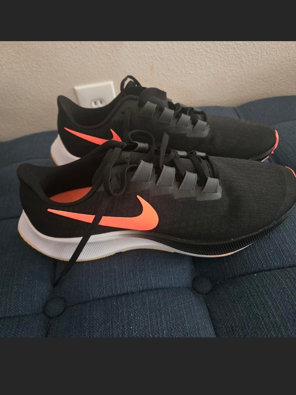 Nike Black Running Sneakers with Coral Swoosh. Brand New